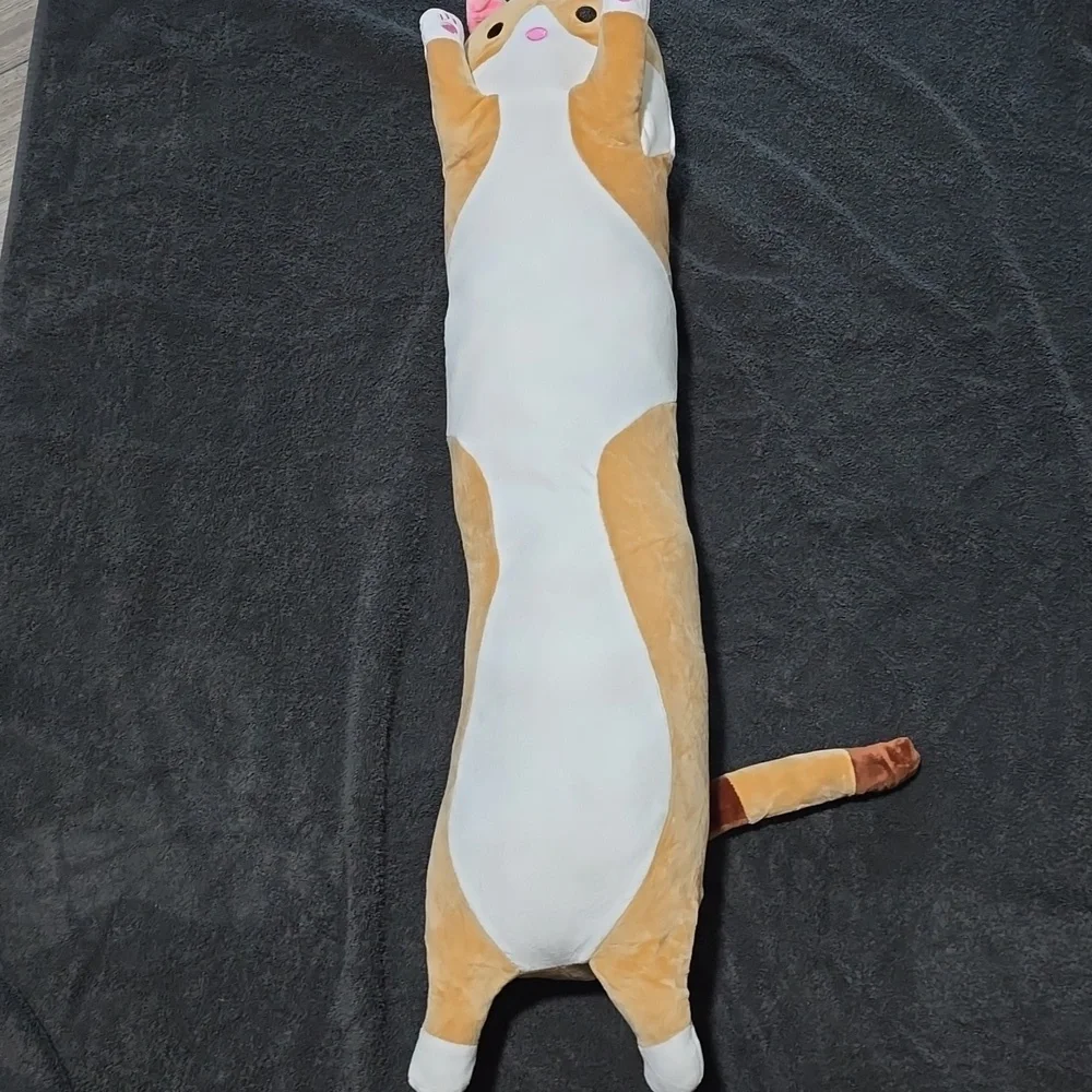 Cute Cat Plush Long Body Pillow – Soft Cartoon Stuffed Animal Doll, Kawaii